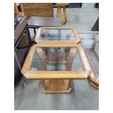2- Solid Oak Glass Top End Tables 21x27