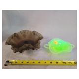 Fenton Ruffle Bowl & Uranium Glass Dish