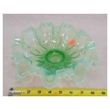 Northwood green opalescent Ruffle Bowl 9"