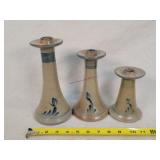 3- Rowe Pottery Salt Glazed Candle Holders