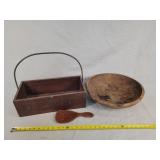Antique Wooden Bowl & Vintage Box