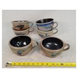 6- Rowe Pottery Salt Glazed Soup Mugs