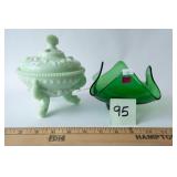 2 Green Glass Pieces