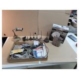 Cow Bell, Oil Cans, Vintage light Fixture. Misc