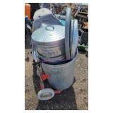4- Galvenized Garbage Cans & Cart