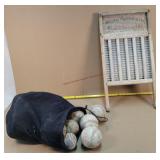 Baseballs, softballs & vintage wash board