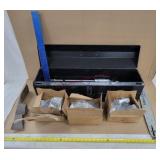3 Boxes of Brackets, Metal Tool Box w/ Slide