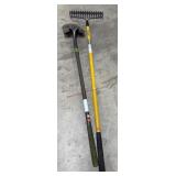 Shovel and garden rake