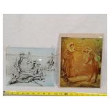 2- Vintage Cowboy & Soap Glass Art Panels 8x10