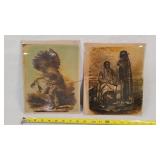 2- Vintage Native American Glass Art Panels 8x10
