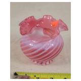 Fenton cranberry / white swirl Vase 4' Dia.