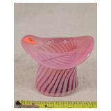 Fenton cranberry / white swirl Hat Vase 4' Dia.