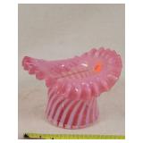Fenton cranberry / white swirl Hat Vase 5.5' Dia.
