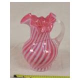 Fenton cranberry / white swirl Pitcher Vase 5.5't