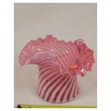 Fenton cranberry / white swirl Ruffle Vase 6' Dia