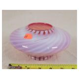 Fenton cranberry / white swirl Vase 6' Dia.