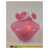 Fenton cranberry / white swirl Vase 5't