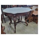 Antique Marble Top Carved Table 39'W x 30'H x 27'D