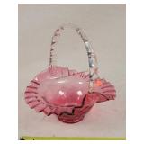 Fenton Cranberry Ruffle Basket 7'w