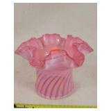 Fenton cranberry / white swirl Ruffle Vase 6' Dia