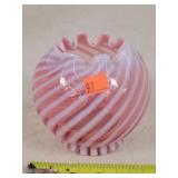 Fenton cranberry / white swirl Vase 5' Dia