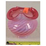 Fenton cranberry / white swirl Vase 4' Dia