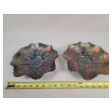 2- Fenton Peacock & Grape Carnival Glass bowls 8'