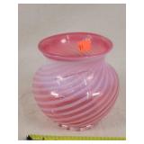 Fenton cranberry / white swirl Vase 5' Dia