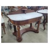 Antique Marble Top Walnut Side Table 42'W x