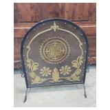 Bronze & Gold Metal Fireplace Screen Stand, 31'W