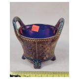 Northwood Blue Carnival Glass Basket 5'w