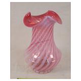 Fenton cranberry / white swirl Vase 9.5't