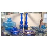 8 Pieces of Blue Glassware