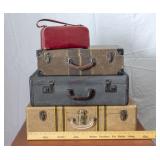 3 Vintage Suit Cases & Hand Bag