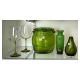 5 Green Glass Pieces