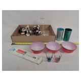 3- Fire King Dishes, Porcelain Casters, Therm.