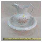 White Ceramic Pitcher And Basin Set, 12' Tall