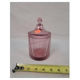 Light Purple Ribbed Glass Jar With Lid 7'H