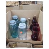 2 Qt. Blue Jars, Red Vases, Misc