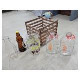 Vintage Wooden Box, Glass Milk Bottles, Misc