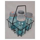 Wire Basket With 4- 1 Qt. Snowman Jars