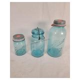 3- Blue Ball Jars, Pink, Quart, & 2 Quart