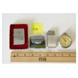 3 Lighters & Pocket Watch