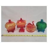 4- Carnival Glass Covered Dishes