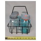 4 Cell Wire Basket & Antique Qt. Jars