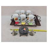 6- Bird Motif Mugs With Tray