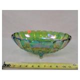 Green Carnival Glass Fruit Bowl