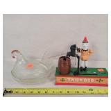 Clear Hen On The Nest & Cast Iron Trick Dog Bank