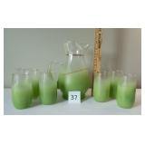Frosted Green Pitcher And Glasses