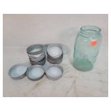 Blue Jar With 10 Zinc Glass Lids